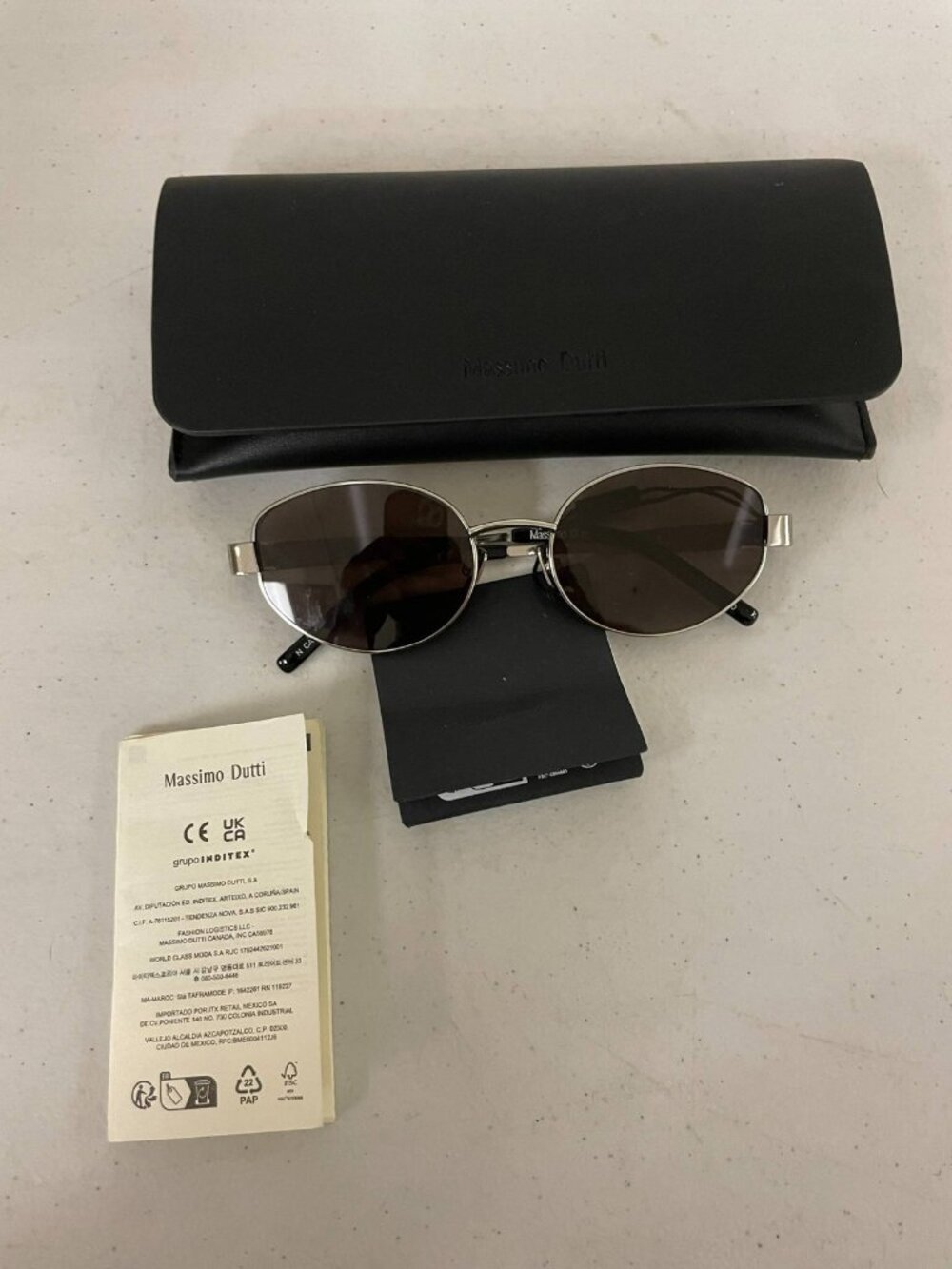Massimo Dutti Sunglasses Silver Frame Black Lenses With Case New